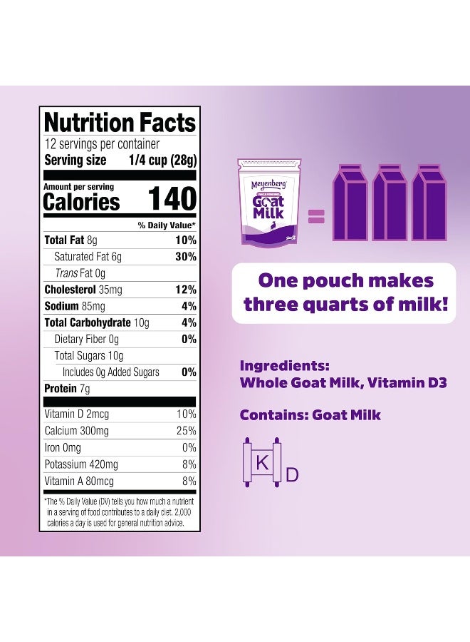 Meyenberg Whole Powdered Goat Milk, 12oz pouch, Kosher, Gluten Free, Vitamin D, 6pk - Image 2